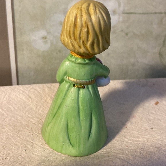 Vintage 1978 Jasco Merri Handcrafted Bisque Porcelain Girl Bunny  Bell - Picture 2 of 3